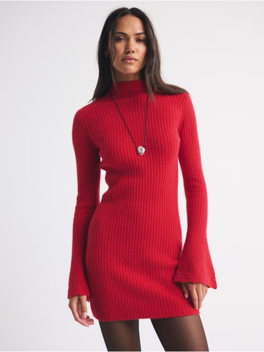 Abercrombie | Ribbed Mock Neck Knit Dress in Red | Size S